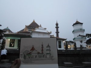 Sketching Masjid Agung Palembang Sumsel